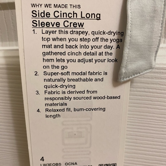 NWT Lululemon Side Cinch Long Sleeve Crew-Ocean Air - Picture 6 of 9